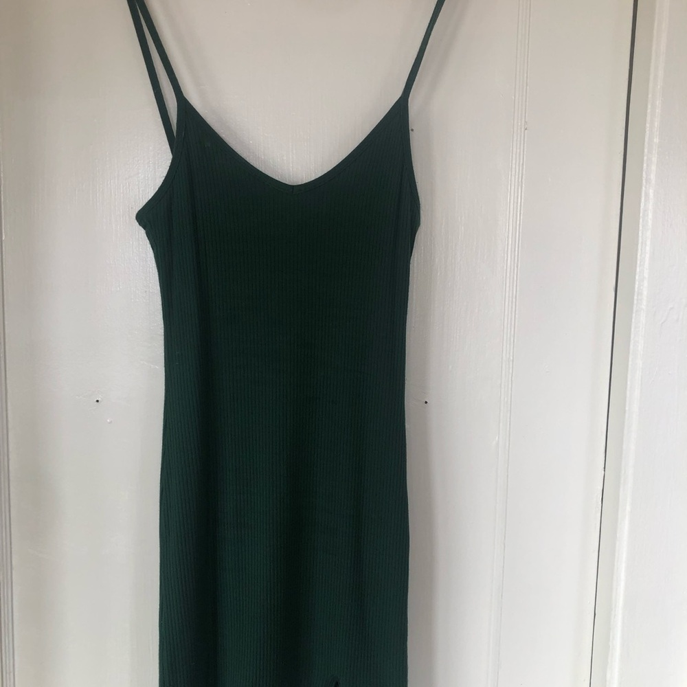 Spaghetti Strap Ribbed Mini Dress in Dark Green STILLWATER